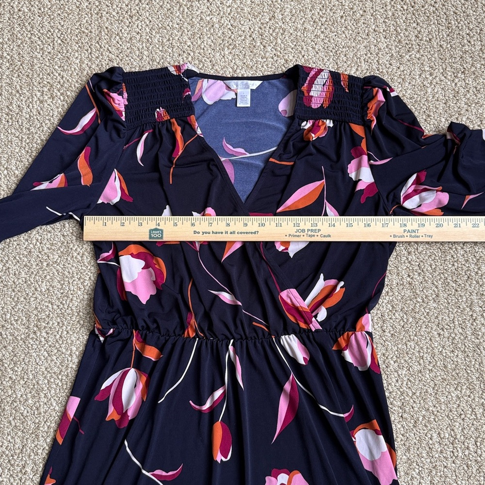 London Times Navy and Pink Floral Long Sleeve Dress - Picture 5 of 5